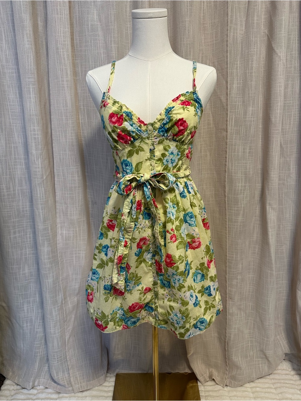 Abercrombie & Fitch Yellow Floral Dress with Pink and Blue Accents